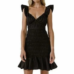 Endless Rose Plunging Lace Trim Dress With Puff Sleeve -Endless Rose shop unnamed file 1117