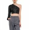 Endless Rose One Sleeve Asymmetrical Sequins Crop Top -Endless Rose shop unnamed file 1152