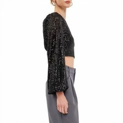 Endless Rose One Sleeve Asymmetrical Sequins Crop Top -Endless Rose shop unnamed file 1154