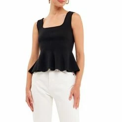 Endless Rose Flare Detail Knit Tank Top Black