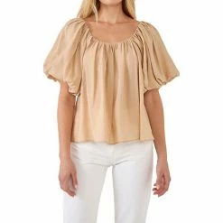 Endless Rose Pleated Puff Sleeve Top Beige -Endless Rose shop unnamed file 1193