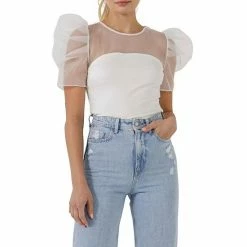 Endless Rose Knit With Organza Mixed Media Top