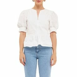 Endless Rose Placket Lace Trim Baby Doll Top