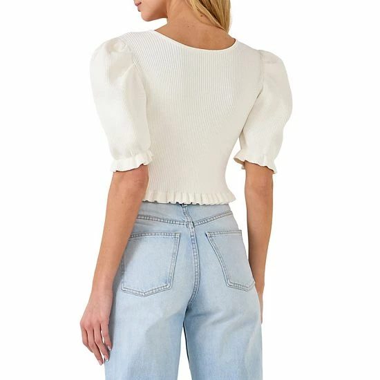 Endless Rose Tied Straps Puff Sleeve Cardigan Black - Image 2