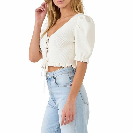 Endless Rose Tied Straps Puff Sleeve Cardigan Black - Image 3