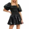 Endless Rose PU Leather Smocked Balloon Detail Mini Dress -Endless Rose shop unnamed file 1256