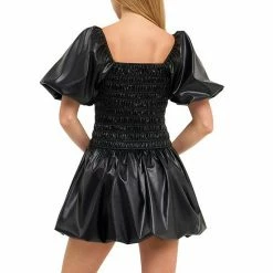 Endless Rose PU Leather Smocked Balloon Detail Mini Dress -Endless Rose shop unnamed file 1257