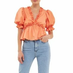 Endless Rose Ruffle Detail Top With Puff Sleeves