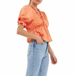 Endless Rose Ruffle Detail Top With Puff Sleeves -Endless Rose shop unnamed file 1286