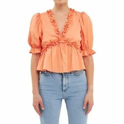 Endless Rose Ruffle Detail Top With Puff Sleeves -Endless Rose shop unnamed file 1287
