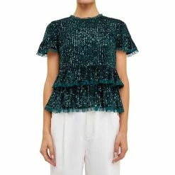 Endless Rose Sequins Baby Doll Top With Mesh Pink -Endless Rose shop unnamed file 133
