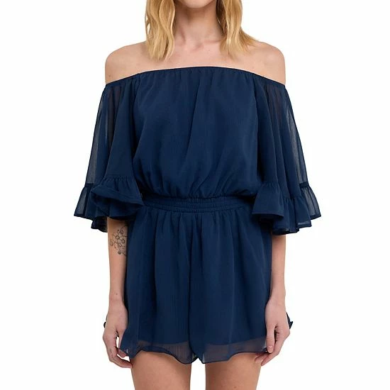 Endless Rose Ruffled Sleeve Romper Navy - Image 4
