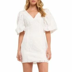 Endless Rose Puff Sleeve Embroidered Mini Dress