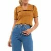 Endless Rose Short Puff Sleeve Scalloped Knit Top Camel -Endless Rose shop unnamed file 214