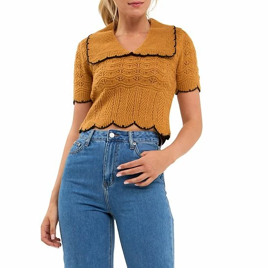 Endless Rose Short Puff Sleeve Scalloped Knit Top Camel Endless Rose Short Puff Sleeve Scalloped Knit Top Camel -Endless Rose shop unnamed file 219