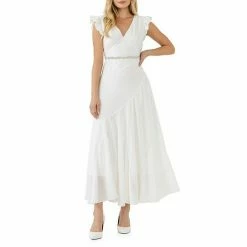 Endless Rose Asymmetrical Ruffle Maxi Dress White
