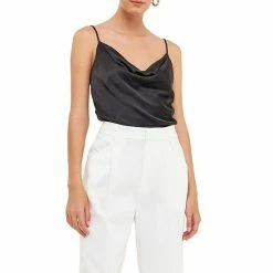 Endless Rose Satin Cowl Neck Top Blue