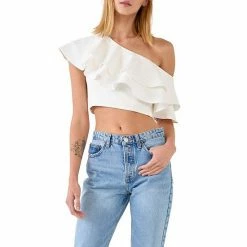 Endless Rose Ruffled One Shoulder Top White