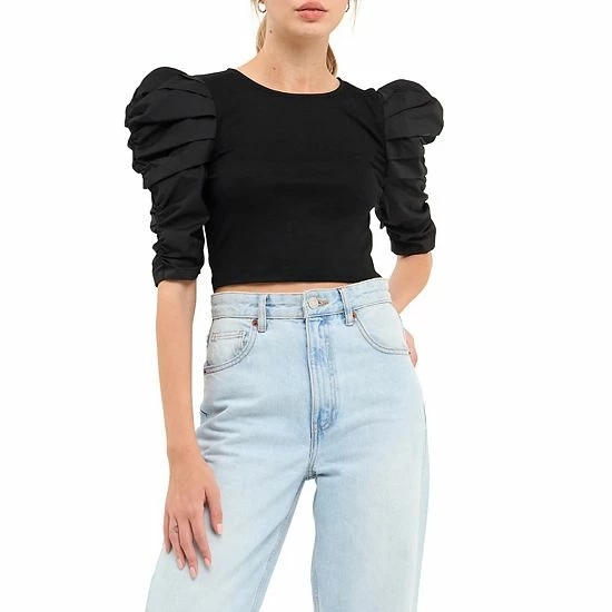 Endless Rose Mixed Media Puff Sleeve Top Black Endless Rose Mixed Media Puff Sleeve Top Black -Endless Rose shop unnamed file 351