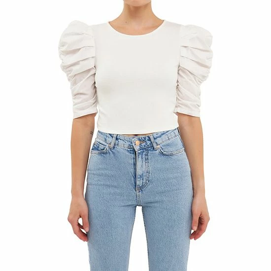 Endless Rose Mixed Media Puff Sleeve Top Black Endless Rose Mixed Media Puff Sleeve Top Black -Endless Rose shop unnamed file 354