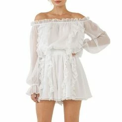 Endless Rose Off The Shoulder Ruffled Romper White