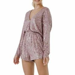 Endless Rose Front Wrap Sequins Romper Blue Combo -Endless Rose shop unnamed file 388