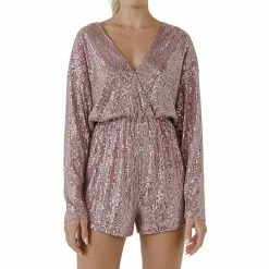 Endless Rose Front Wrap Sequins Romper Blue Combo -Endless Rose shop unnamed file 389