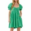 Endless Rose Classic Sweetheart Tiered Mini With Puff Sleeves Green