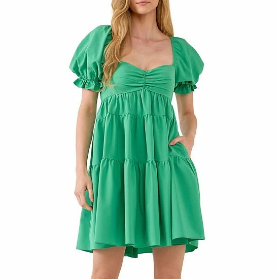 Endless Rose Classic Sweetheart Tiered Mini With Puff Sleeves Green