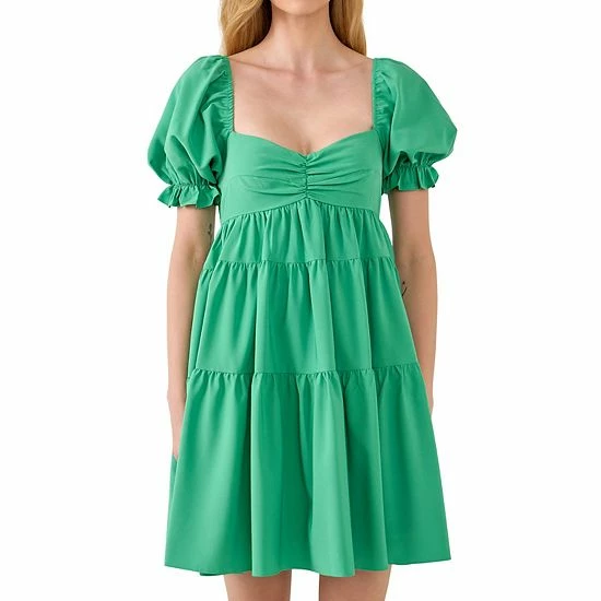 Endless Rose Classic Sweetheart Tiered Mini With Puff Sleeves Green - Image 4