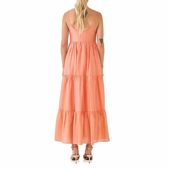 Endless Rose Button Detail Tiered Midi Dress Coral - Image 2