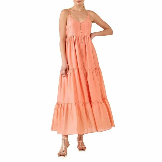 Endless Rose Button Detail Tiered Midi Dress Coral - Image 5