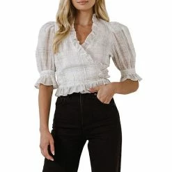 Endless Rose Check Print Linen Wrap Top
