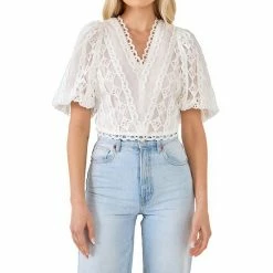 Endless Rose Laced V-Neck Puff Sleeve Top -Endless Rose shop unnamed file 490