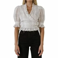 Endless Rose Check Print Linen Wrap Top -Endless Rose shop unnamed file 51
