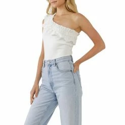 Endless Rose Ruffled Asymmetrical Bodysuit White -Endless Rose shop unnamed file 531