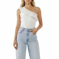 Endless Rose Ruffled Asymmetrical Bodysuit White -Endless Rose shop unnamed file 533