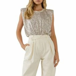 Endless Rose Sequin Shoulder Pad Top