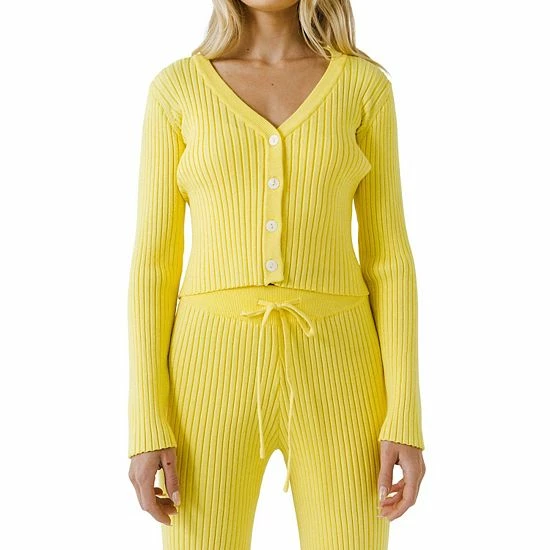 Endless Rose Knit Cropped Lounge Cardigan Lime 6 Endless Rose Knit Cropped Lounge Cardigan Lime - Image 4