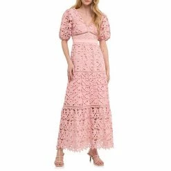 Endless Rose Puff Sleeves Lace Tiered Maxi Dress