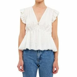 Endless Rose Light Sheen Woven Front Tie Top -Endless Rose shop unnamed file 703