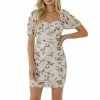 Endless Rose Floral Mesh Ruched Mini Dress With Short Sleeves