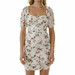 Endless Rose Floral Mesh Ruched Mini Dress With Short Sleeves -Endless Rose shop unnamed file 707
