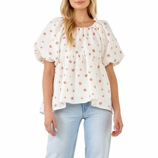 Endless Rose Floral Jacquard Tie Flounce Blouse 3 Endless Rose Floral Jacquard Tie Flounce Blouse