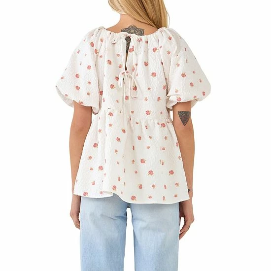 Endless Rose Floral Jacquard Tie Flounce Blouse 4 Endless Rose Floral Jacquard Tie Flounce Blouse - Image 2