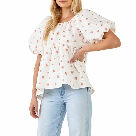 Endless Rose Floral Jacquard Tie Flounce Blouse 5 Endless Rose Floral Jacquard Tie Flounce Blouse - Image 3
