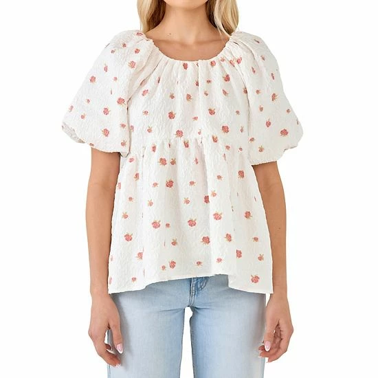 Endless Rose Floral Jacquard Tie Flounce Blouse 6 Endless Rose Floral Jacquard Tie Flounce Blouse - Image 4