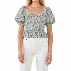 Endless Rose Jacquard Floral Smocked Puff Sleeve Top -Endless Rose shop unnamed file 788