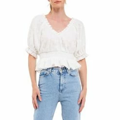 Endless Rose Floral Embroidered Smocked Off Shoulder Top