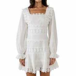 Endless Rose Square Neckline Lace Trim Dress White -Endless Rose shop unnamed file 833